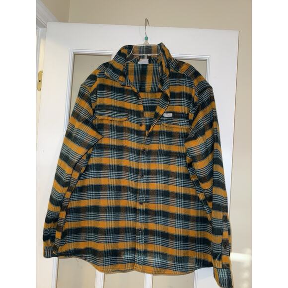 Columbia Men’s Heavyweight Flannel Shirt Jacket Plaid Blue Orange XL Button-Up - Picture 1 of 5